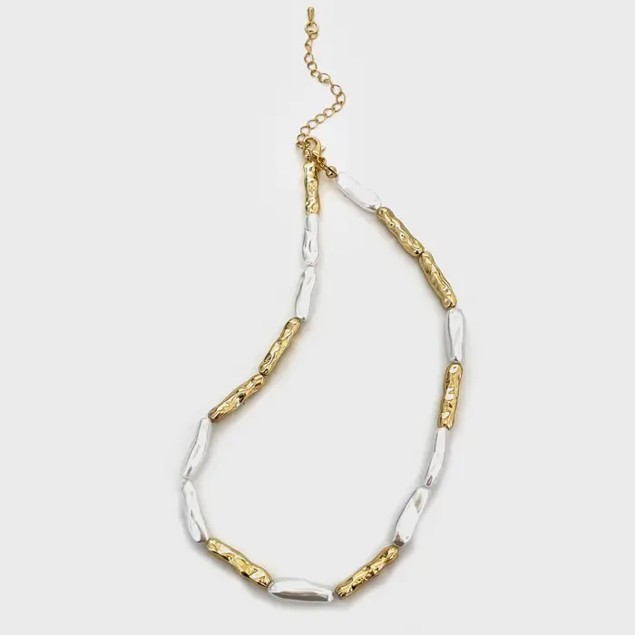 Peri'sbox Vintage mode irrégulière Imitation Baroque perle métal cuivre collier pour femmes Punk Hip