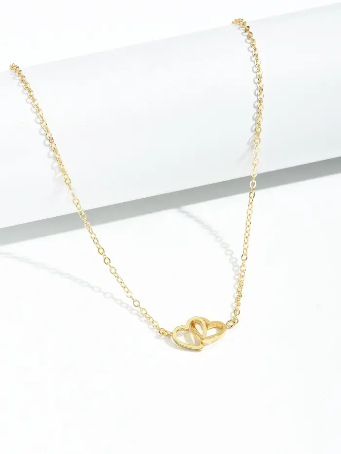 Collier d'amour double coeur creux pour femme