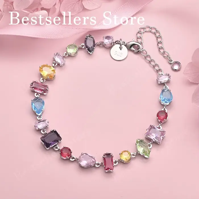 Bracelet de luxe en argent sterling 925 de 8 pouces avec zircon coloré exquis pour femmes, accessoir