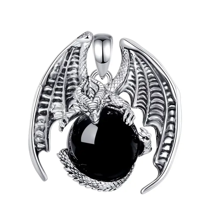 Eudora-Collier Boule Obsidienne Gragon, Vintage Punk, Pierre de Guérison Énergétique, Pendentif en C