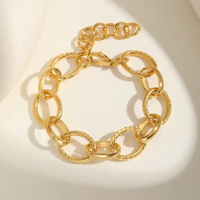 Bracelet à motif épais plaqué or pour femmes, Bracelets imperméables en acier inoxydable, cadeau de 