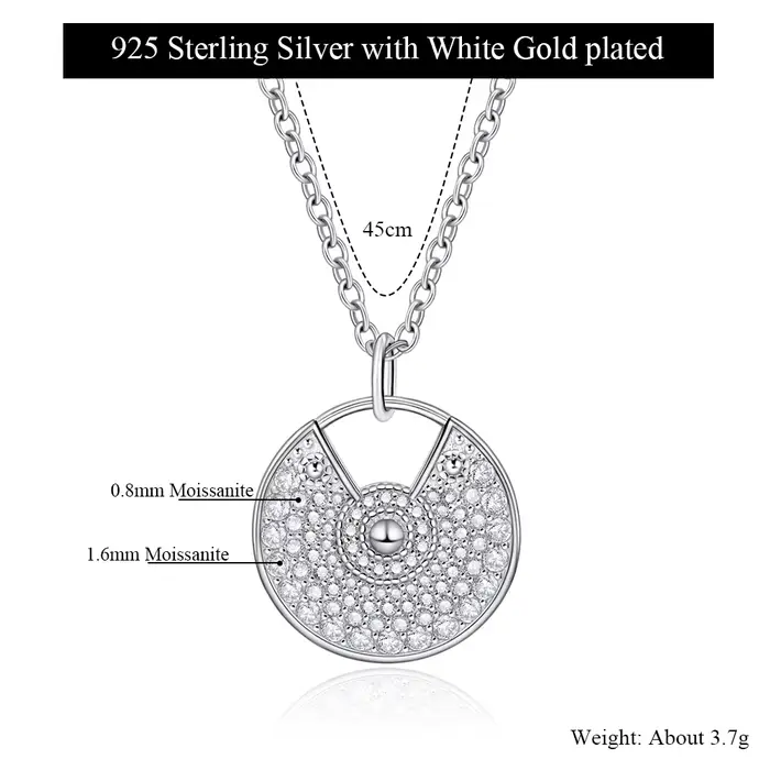 Collier Moissanite M-JAJA pour femmes D VVS1, plaqué or blanc 18 carats, chaîne en argent Sterling 9