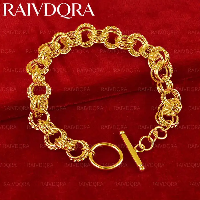 Bracelet à chaîne circulaire plaqué or 18 carats pour femmes et hommes