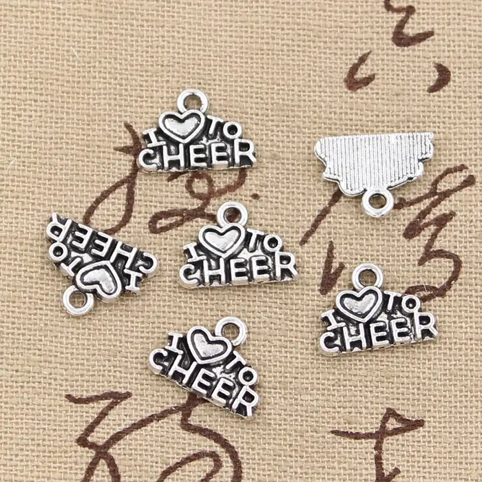 50 pièces breloques j'aime encourager 14x10mm Antique argent couleur pendentifs bricolage collier ar
