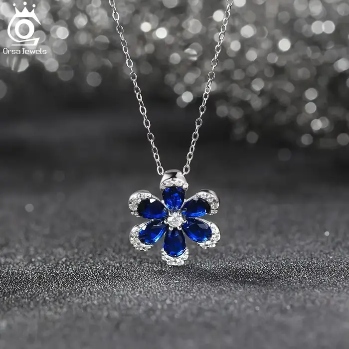 Ensemble de bijoux en argent 925 avec saphirs bleus forme de fleur pour femmes occasions spéciales