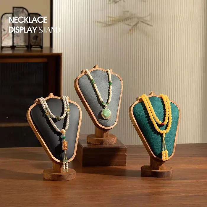 Présentoir à bijoux en bois exquis pour femmes avec suspension de colliers et velours intérieur beige noir multi occasions spéciales