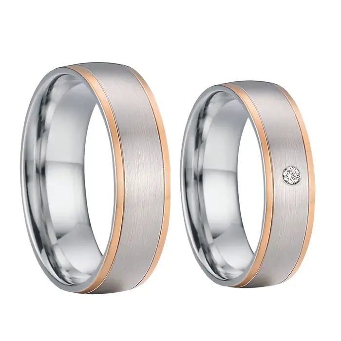 Bagues de mariage en acier inoxydable plaqué or rose avec zirconium blanc ou vert pour homme et femme occasions spéciales romantiques