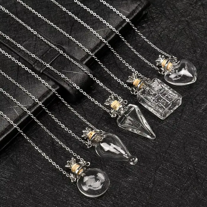 Collier avec pendentif en forme de flacon de glaçage ouvrable, goutte d'eau, cœur, chaîne en acier, souvenir, bijoux cadeau, Mini bouteilles de parfum, bijoux