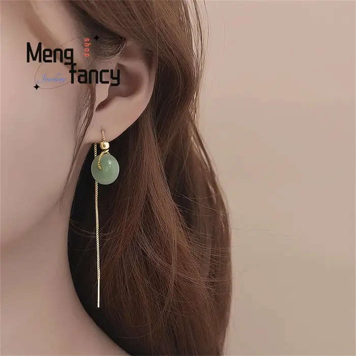 Boucles d'oreilles en jaspe de Jade blanc Hetian naturel