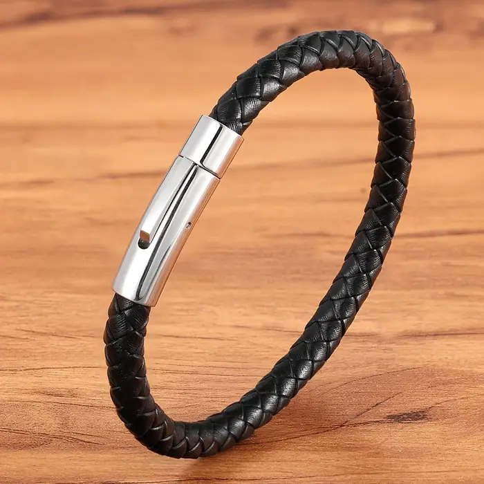 TYO nouveau haut en acier inoxydable tressé Bracelets pour femme hommes Bracelets en cuir véritable 