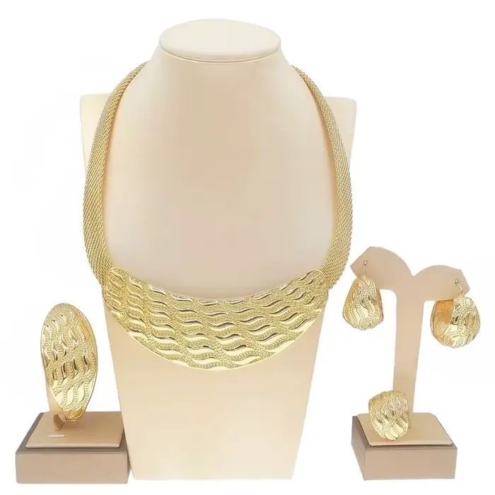 Parure de bijoux plaqué or pour femme, style rétro italien, collier et boucles d'oreilles classiques