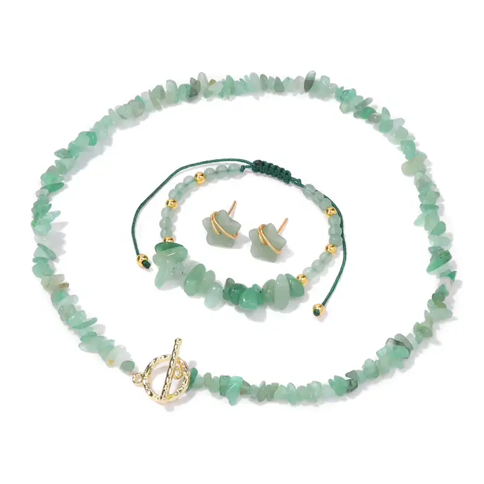 Ensemble de bijoux en quartz rose irrégulier Pierre naturelle Crystal Chip Beads Collier Star Ear St