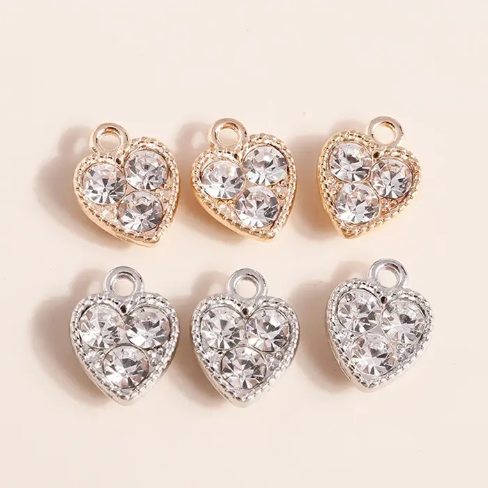 10 pièces 10*13mm or argent couleur cristal coeurs breloques pour colliers boucles d'oreilles faisant des accessoires