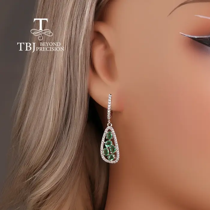 Boucles d'oreilles en argent sterling 925 avec émeraude naturelle et zircon pour femmes, style romantique, idéal pour les soirées et les occasions spéciales