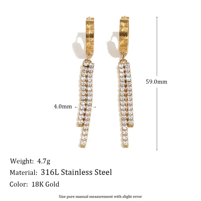 E.B.belle Boucles d'oreilles créoles à fermoir avec longues pampilles en zircon et petite fleur, pla