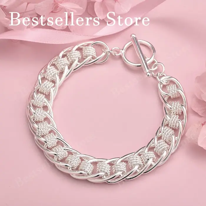 Bracelet en maille ronde exquise de 8 pouces en argent sterling 925, bijoux de fête à la mode pour f