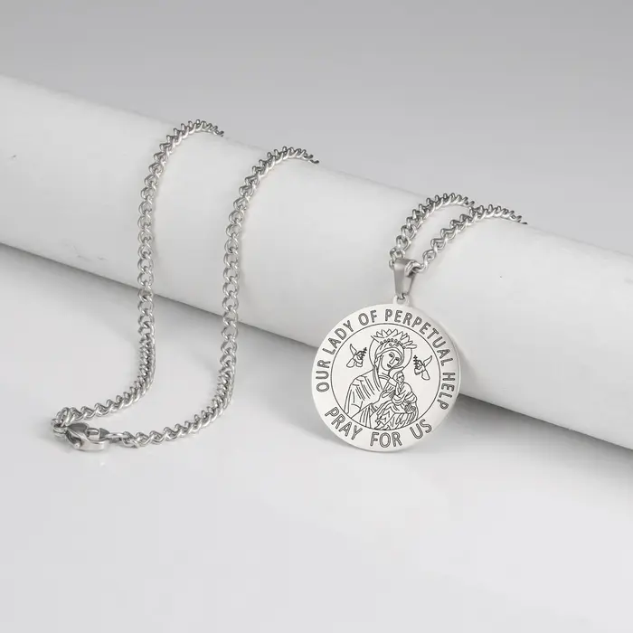 Pendentif Sainte Vierge Marie Dymphna en acier inoxydable pour femmes collier religieux bijou protection occasion spéciale