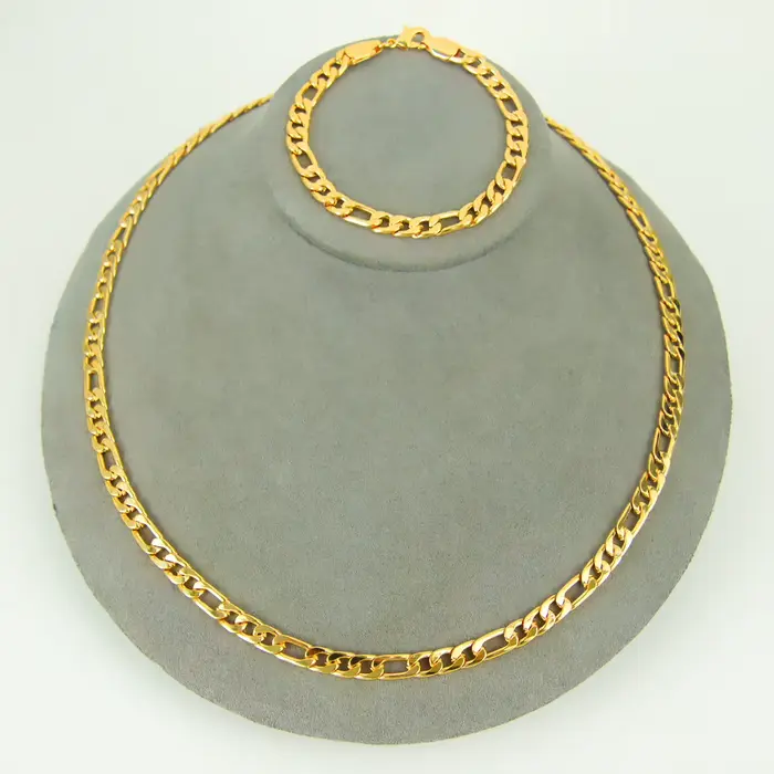 Ensemble collier et bracelet hip-hop italien plaqué or 21 carats, style punk de Dubaï, unisexe, bijo