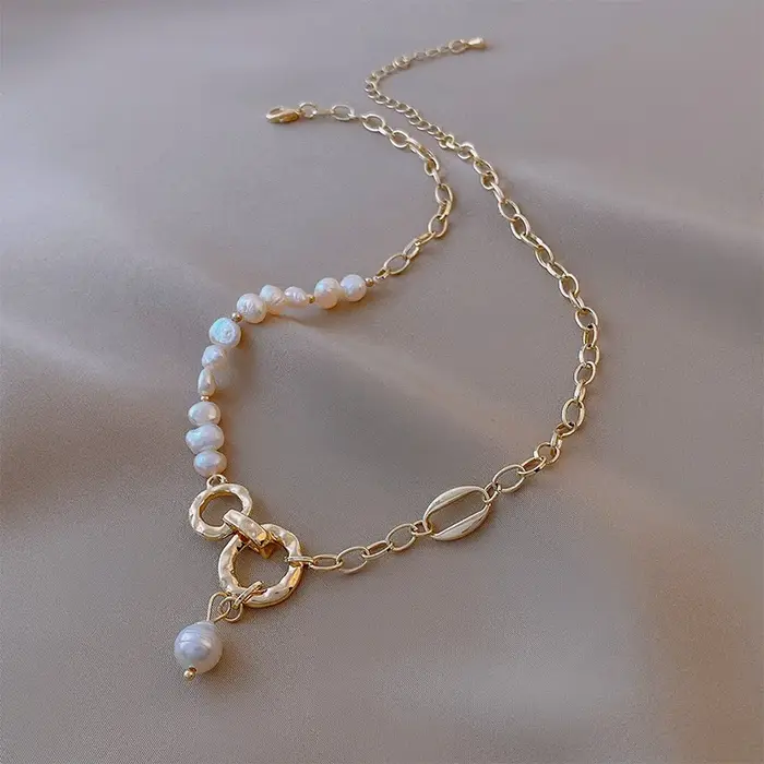 Collier pour femme en perles d'eau douce baroques 100% naturelles, plaqué or 14 carats, bijoux de ma