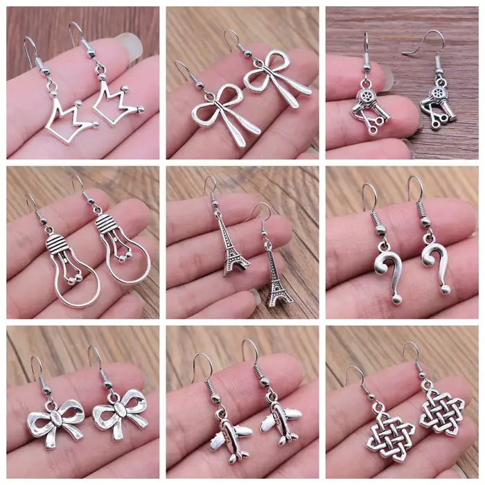 Boucles d'oreilles faites à la main vintage pour femmes, bijoux simples et sympas, épingle de tour, ciseaux, ADN, avion, fusée, point d'interrogation, 40 styles, offre spéciale