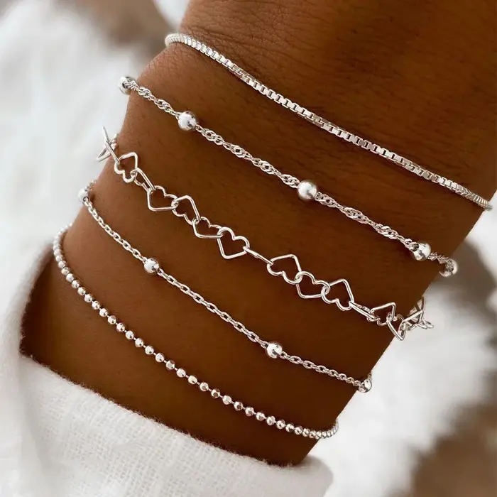 Ensemble de bracelets en forme de cœur plaqué or et argent pour femmes, cadeau romantique et élégant pour occasions spéciales