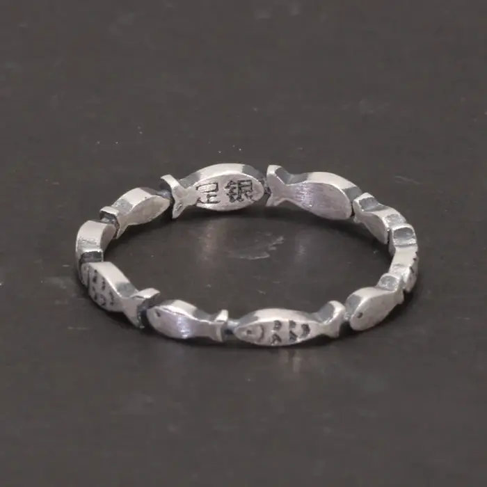 Bague de poisson de natation en argent pur 999