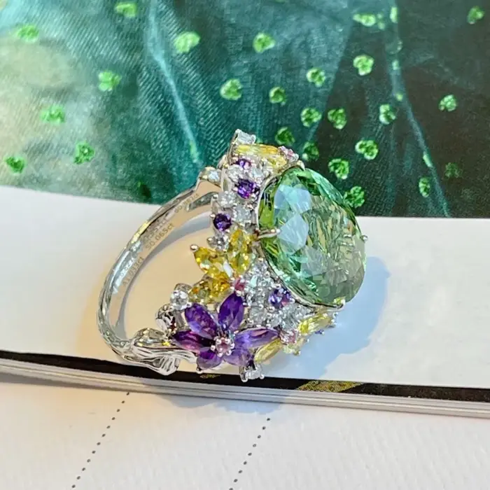 Bague réglable en argent Sterling 925 avec pierres précieuses colorées style bohémien