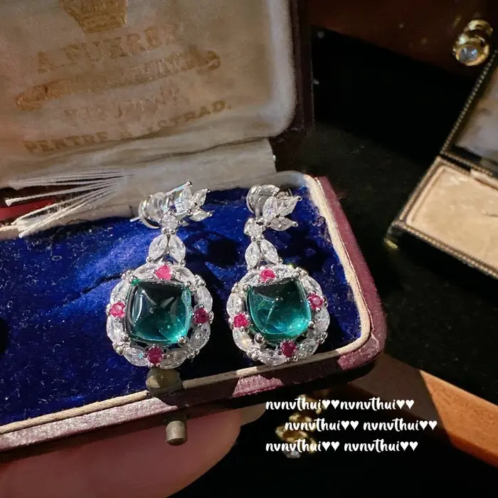 Ensemble de bijoux émeraude de laboratoire de tourmaline vintage de luxe pour femmes