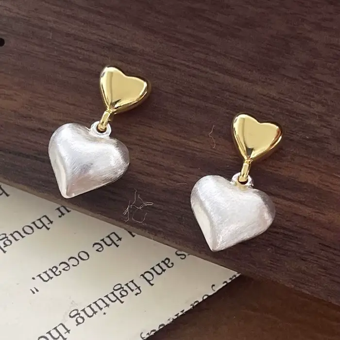 Boucles d'oreilles géométriques en argent Sterling 925 pour femmes, en forme de cœur, en or, à la mo