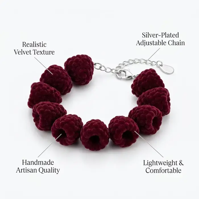 Bracelet en résine avec perles de framboise, chaîne réglable, breloque fruitée, bijou mignon et tend