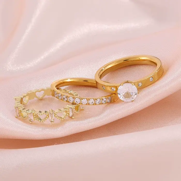 Yupsk – bagues en acier inoxydable incrustées de zircon géométrique, 3 pièces/ensemble, pour femmes, simples, élégantes, empilables, bijoux de fiançailles
