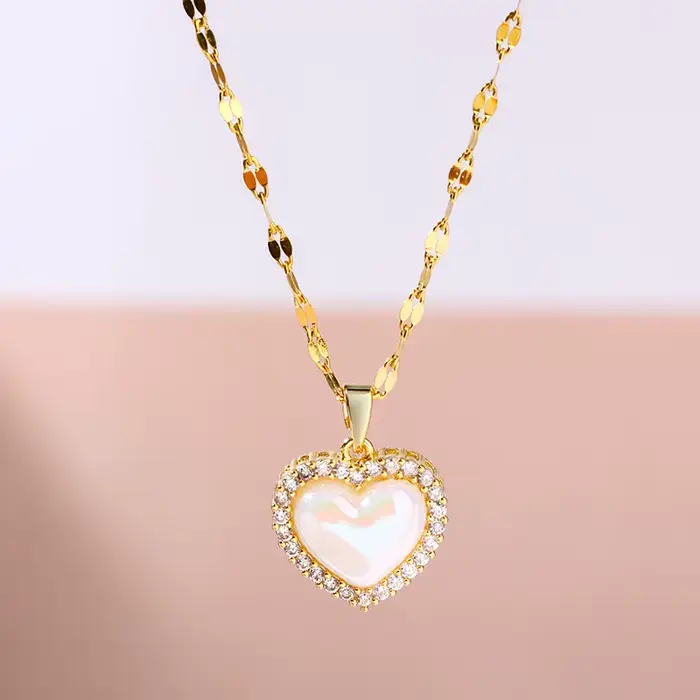 1 collier d'amour en acier inoxydable plaqué or