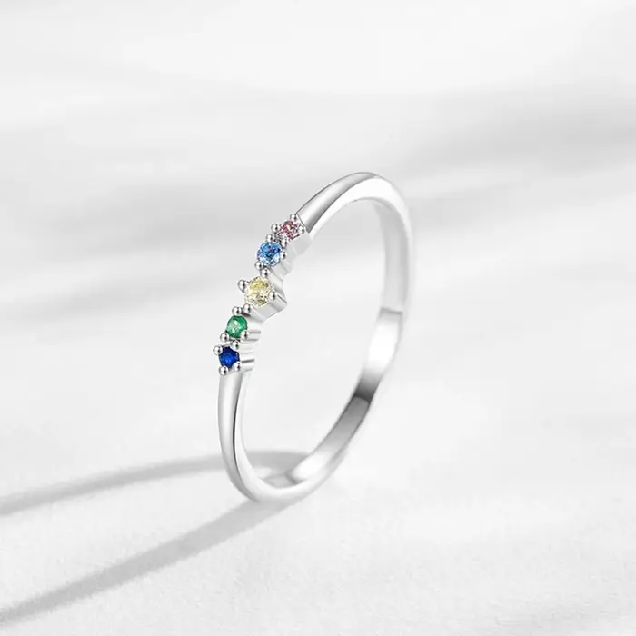 Ailmay pur 925 en argent Sterling arc-en-ciel coloré zircone mode empilable géométrique anneaux pour femmes Grils déclaration bijoux