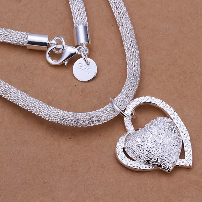 Collier en argent Sterling 925, magnifique breloque en forme de cœur, à la mode, pour mariage, amour