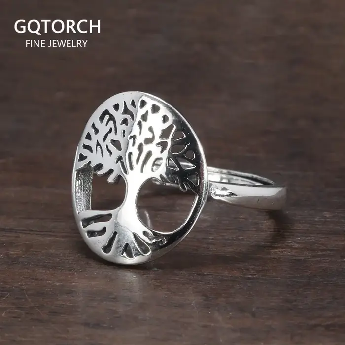 Group bague arbre de vie en argent regardé 925 pour femme, design creux, bijoux viking, rebrodé, tai