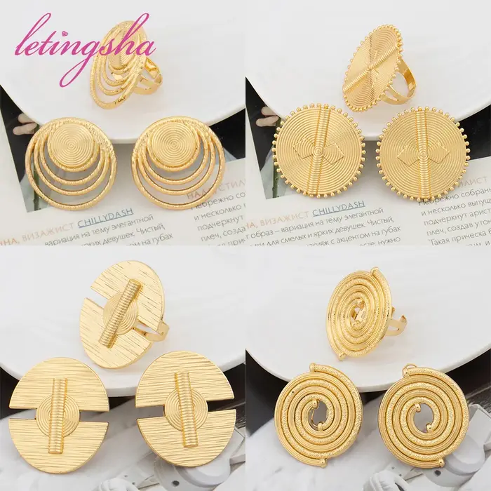 Ensemble de boucles d'oreilles et de matiques en or africain pour femmes, bijoux de collection, mode
