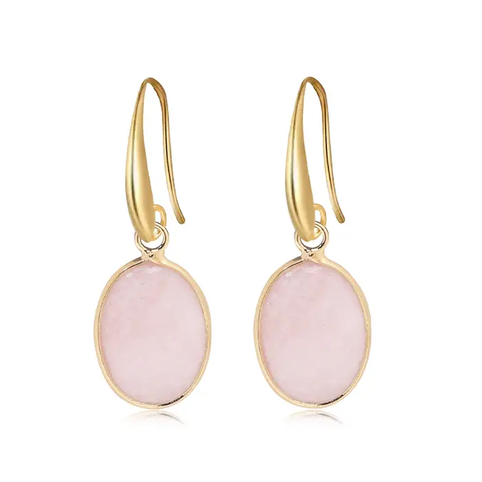 Boucles d'oreilles exquises pour femmes, mode polyvalente ovale, pierres précieuses naturelles, Quar