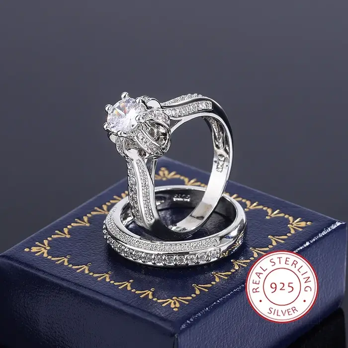 Ensemble de bagues de mariage en cristal et Zircon de haute qualité, grande pierre, promesse de fian