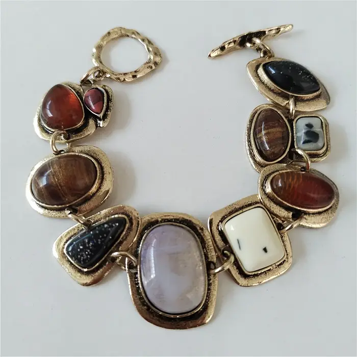 Bracelet ethnique indien Vintage pour femmes, mode Boho, breloque en métal, maillons creux, résine, 