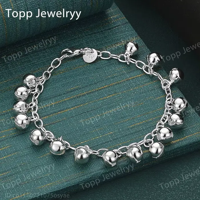 Bracelet cloche brillant en argent sterling 925, élégant, pour femmes, idéal pour les fêtes, les mar