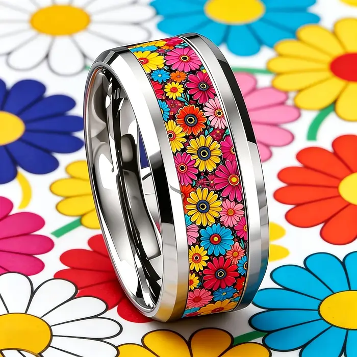 Bague bohème colorée à fleurs de marguerite