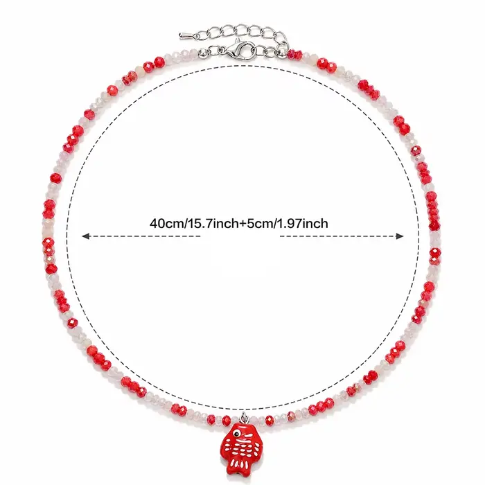 Collier pendentif poisson en céramique style vacances, accessoires vestimentaires pour femmes, bijoux colorés en perles de riz, collier fantaisie pour la plage