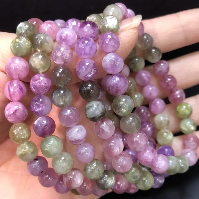 Bracelet en Mica Phlogopite lépidolite, coloré naturel, violet, jaune, perles rondes de 7MM, pierre 
