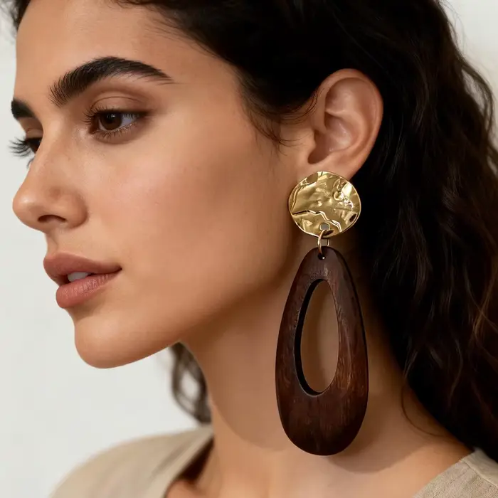 Boucles d'oreilles bohèmes en métal pour femmes, grande taille, Vintage, en bois, bijoux de mariage, cadeau pour filles