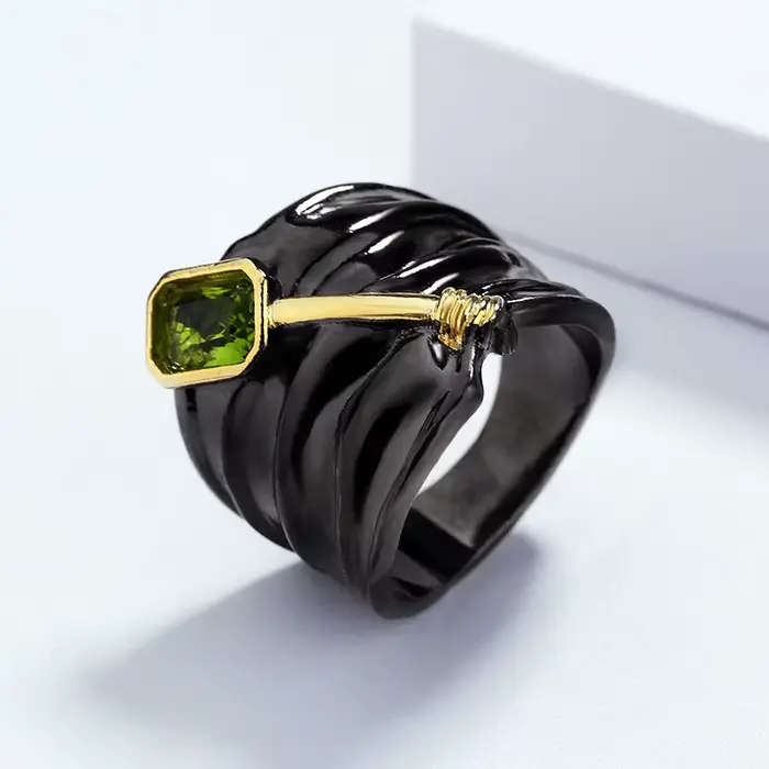 Bague en topaze incrustée bicolore, argent 925, conception spéciale, or noir, fiançailles, fête de mariage, bague pour travailleurs, vente en gros, offre spéciale
