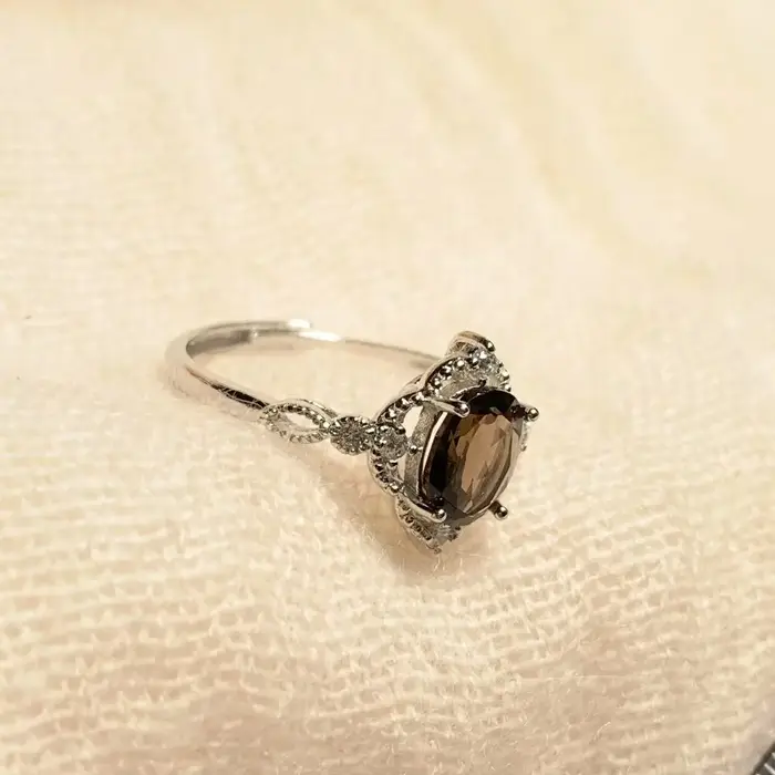 Bague ovale en Quartz fumé naturel pour femmes