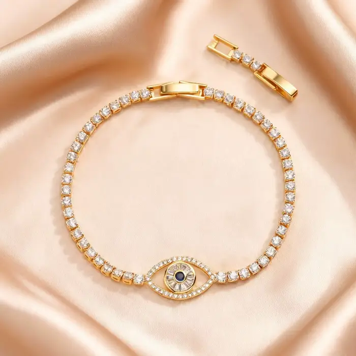 Bracelet délicat en zircon AAA, charme œil turc, plaqué or, chaîne de tennis réglable, bracelets pou