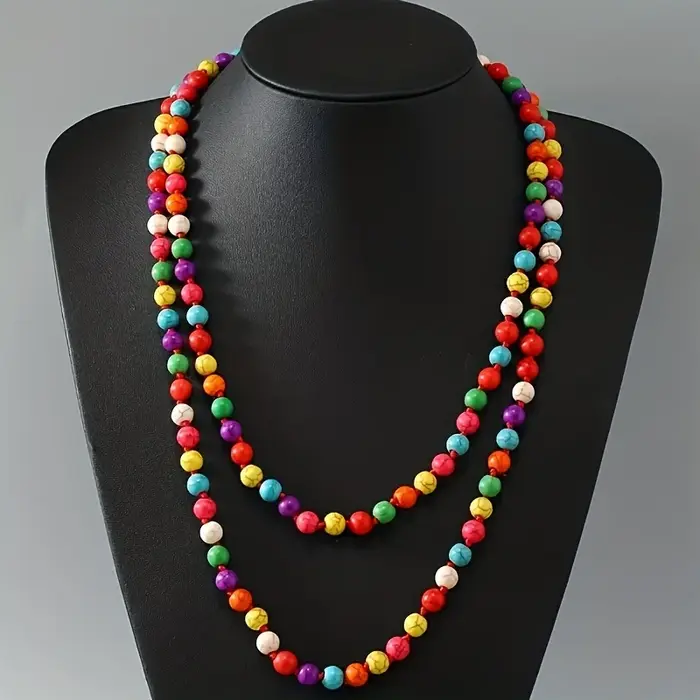 Collier Long bohémien Turquoise, chaîne de cou perlée Simple, accessoires de bijoux élégants pour da