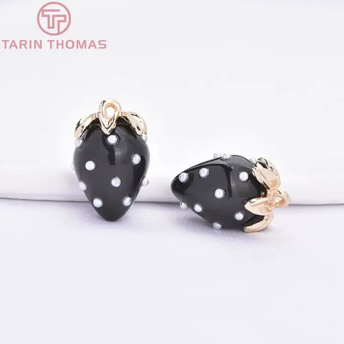 (10593) 4 pendentifs creux en forme de fraise