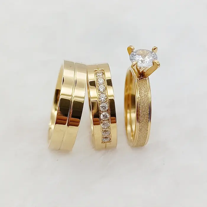 Ensemble de bagues de fiançailles de mariage plaquées or 18 carats